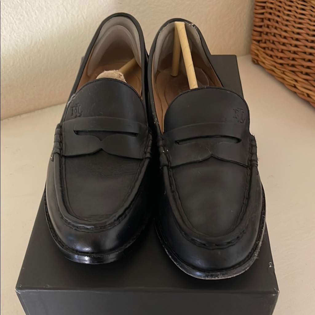 Ralph Lauren Black Leather Penny Loafers